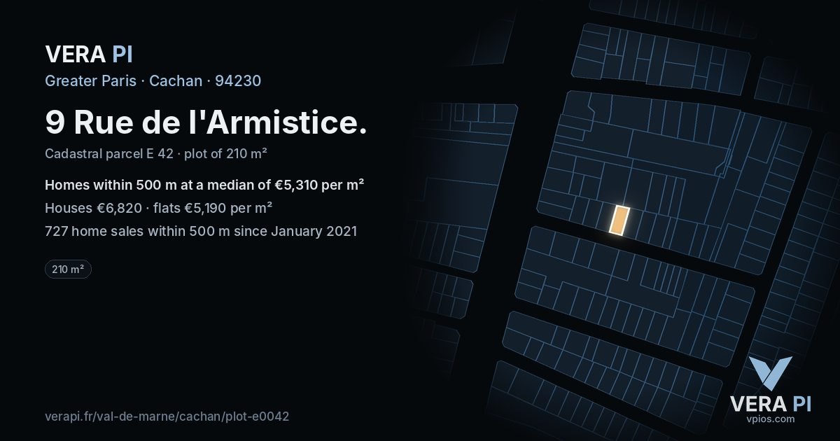 9 Rue de l'Armistice, Cachan at night – the plot lit, the parcels around coloured by the prices near them