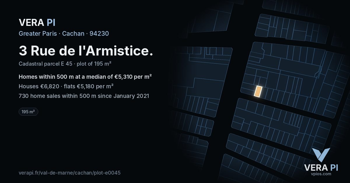 3 Rue de l'Armistice, Cachan at night – the plot lit, the parcels around coloured by the prices near them