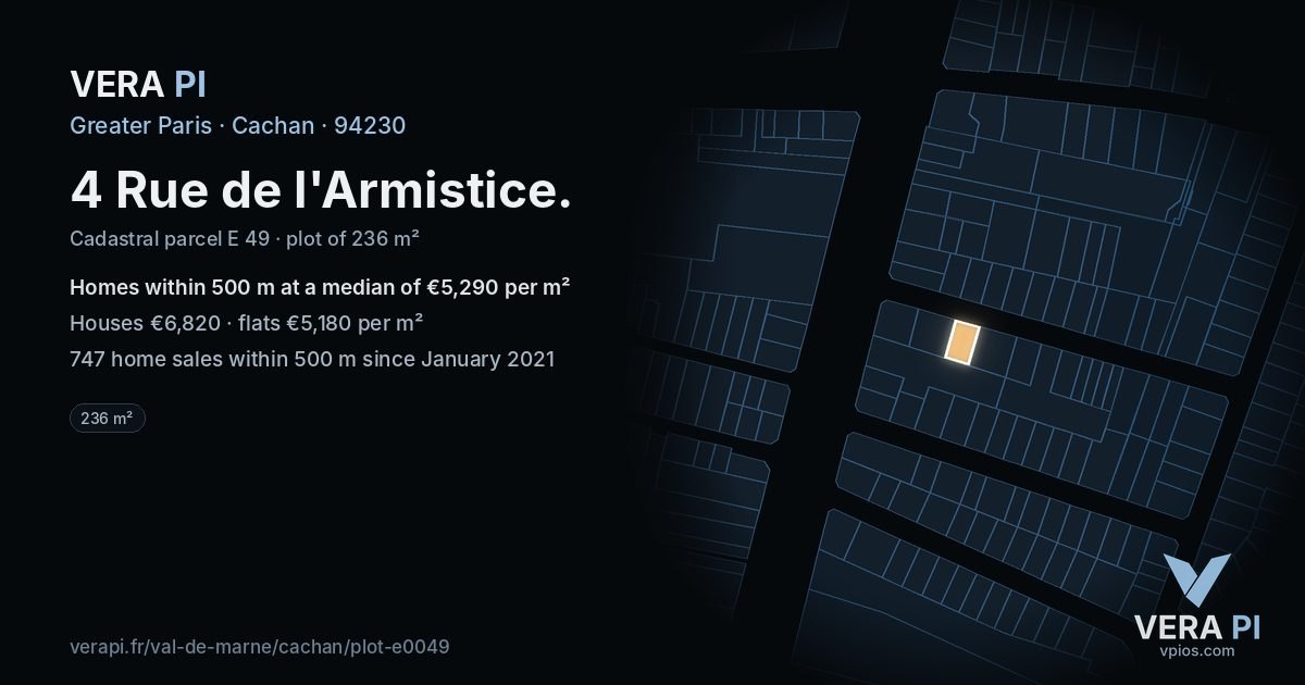 4 Rue de l'Armistice, Cachan at night – the plot lit, the parcels around coloured by the prices near them
