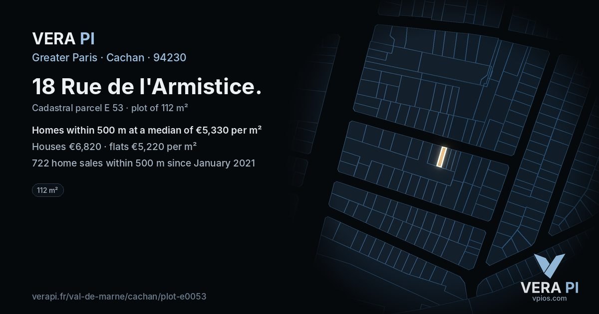 18 Rue de l'Armistice, Cachan at night – the plot lit, the parcels around coloured by the prices near them