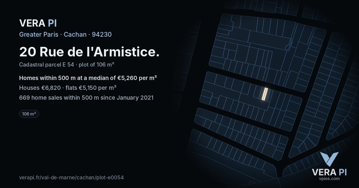 20 Rue de l'Armistice, Cachan at night – the plot lit, the parcels around coloured by the prices near them