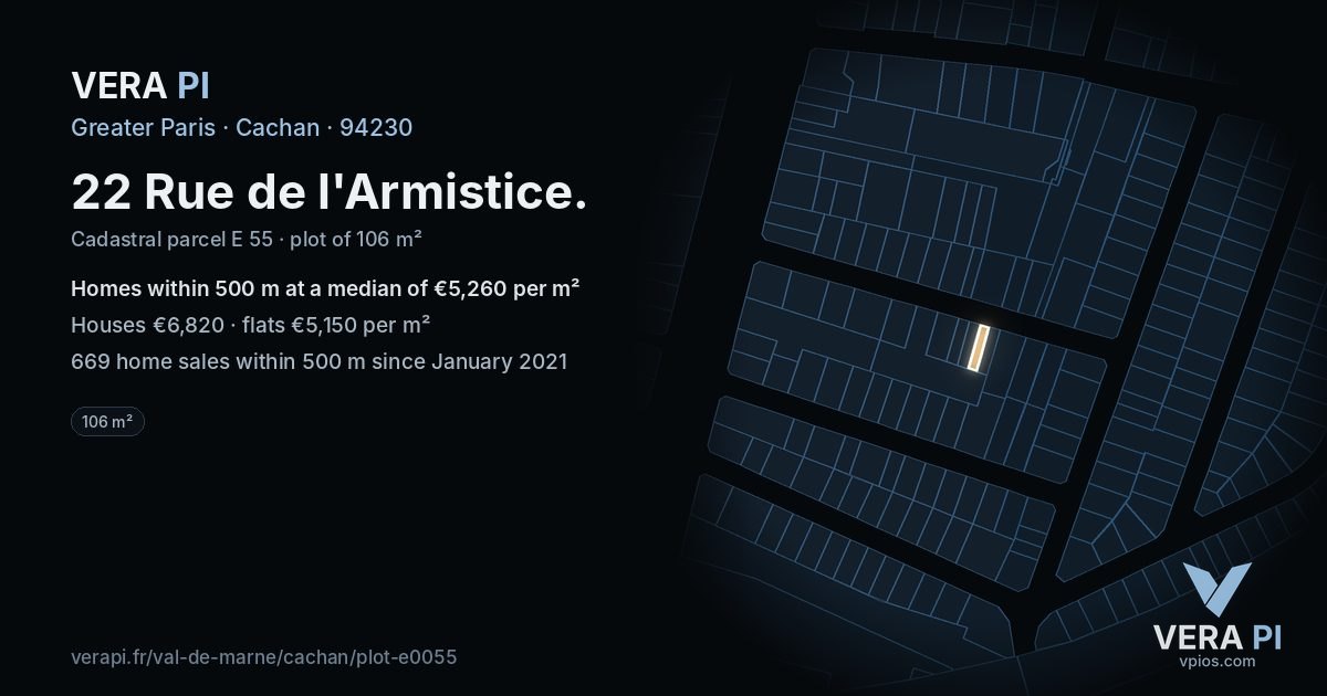 22 Rue de l'Armistice, Cachan at night – the plot lit, the parcels around coloured by the prices near them