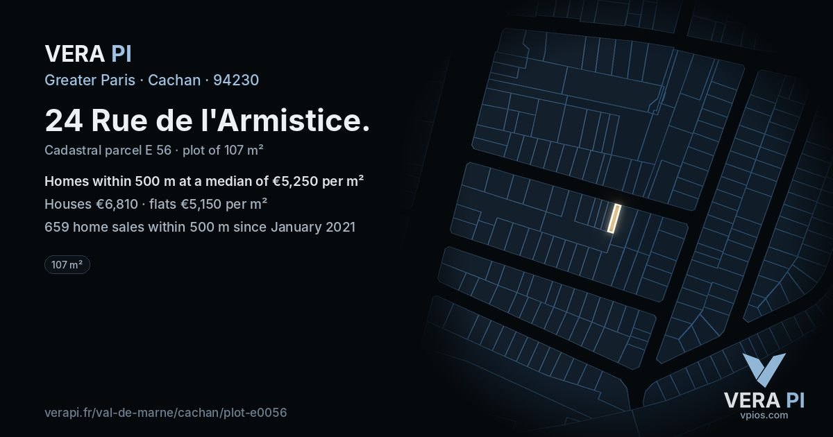 24 Rue de l'Armistice, Cachan at night – the plot lit, the parcels around coloured by the prices near them