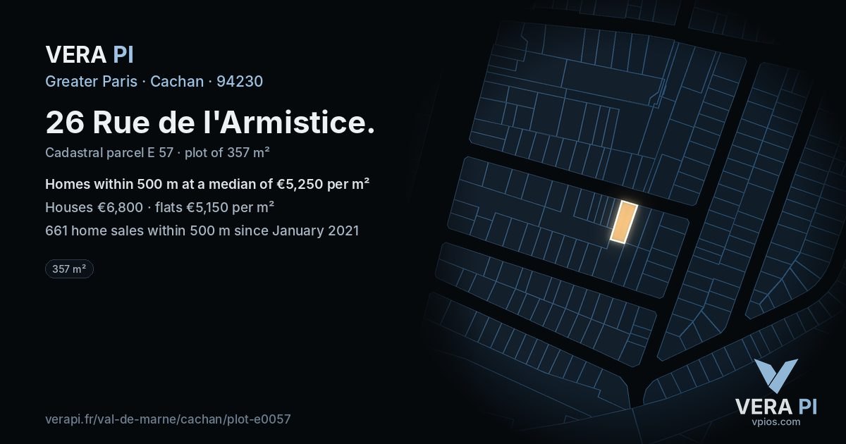 26 Rue de l'Armistice, Cachan at night – the plot lit, the parcels around coloured by the prices near them