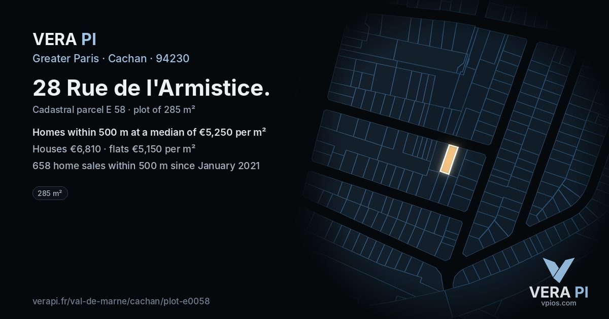 28 Rue de l'Armistice, Cachan at night – the plot lit, the parcels around coloured by the prices near them