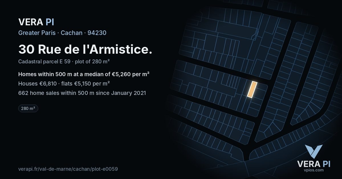 30 Rue de l'Armistice, Cachan at night – the plot lit, the parcels around coloured by the prices near them