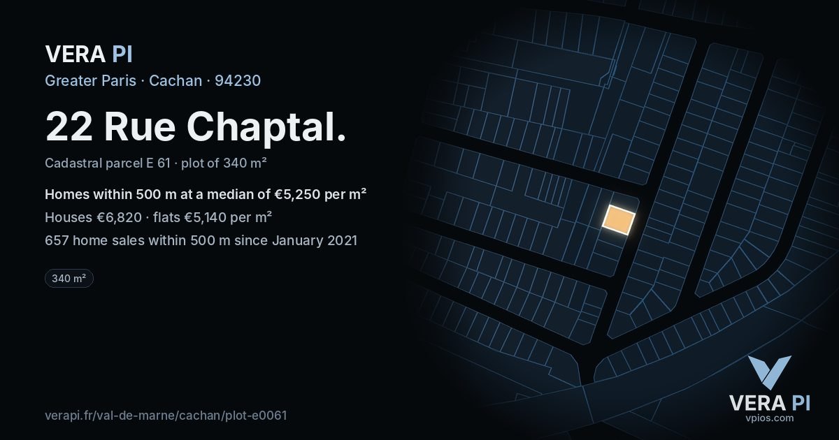 22 Rue Chaptal, Cachan at night – the plot lit, the parcels around coloured by the prices near them