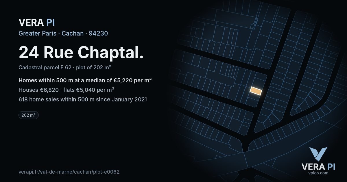 24 Rue Chaptal, Cachan at night – the plot lit, the parcels around coloured by the prices near them
