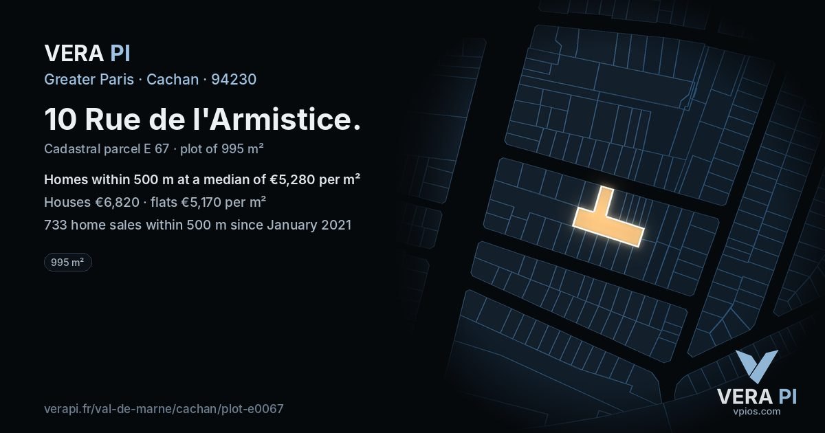 10 Rue de l'Armistice, Cachan at night – the plot lit, the parcels around coloured by the prices near them