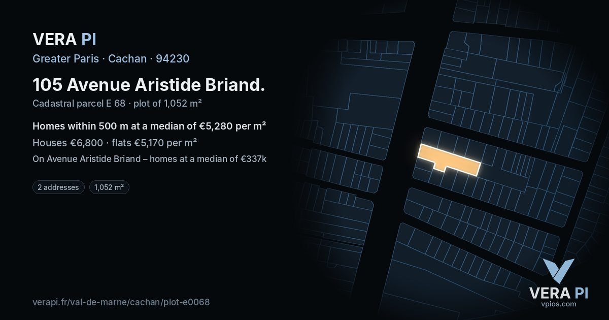 105 Avenue Aristide Briand, Cachan at night – the plot lit, the parcels around coloured by the prices near them