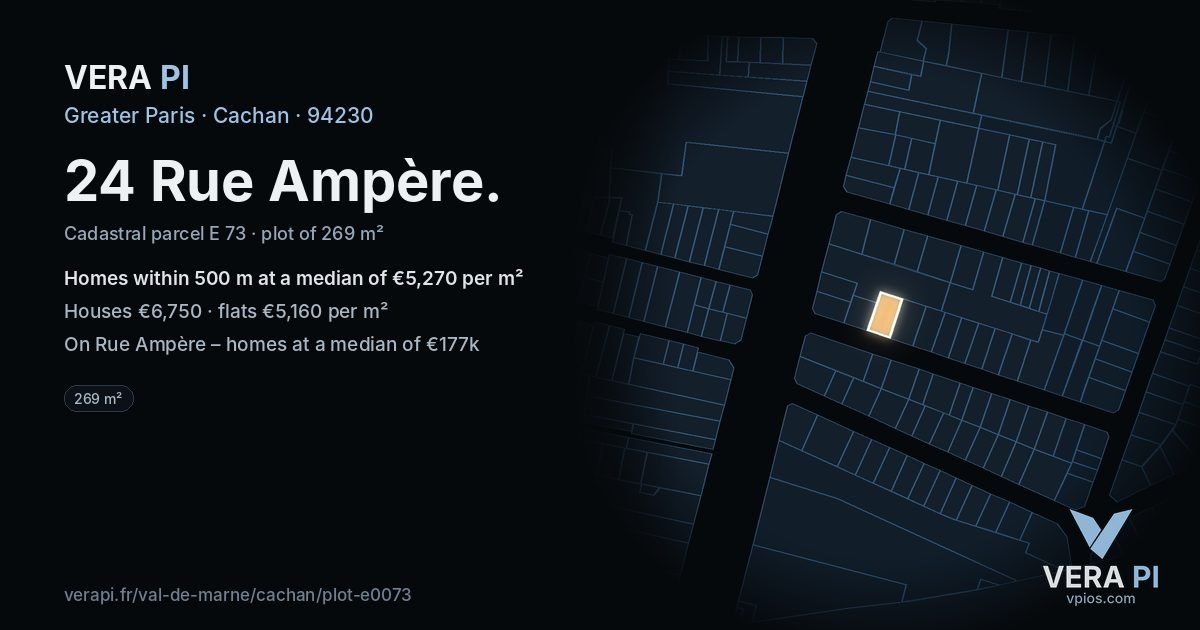24 Rue Ampère, Cachan at night – the plot lit, the parcels around coloured by the prices near them