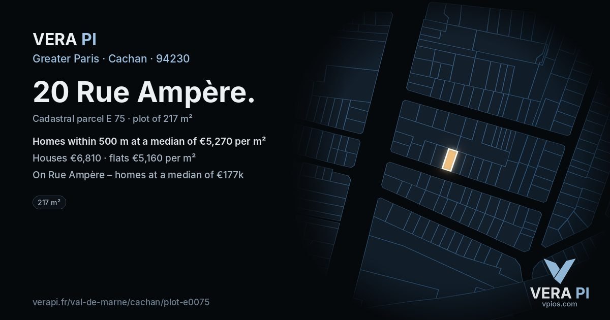 20 Rue Ampère, Cachan at night – the plot lit, the parcels around coloured by the prices near them