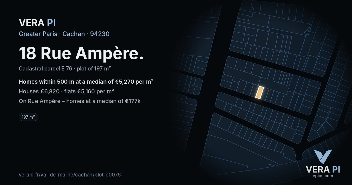 18 Rue Ampère, Cachan at night – the plot lit, the parcels around coloured by the prices near them