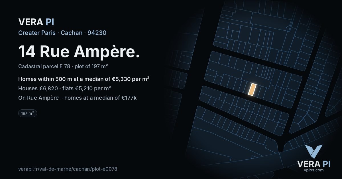 14 Rue Ampère, Cachan at night – the plot lit, the parcels around coloured by the prices near them
