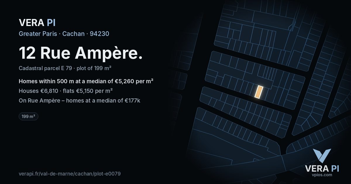 12 Rue Ampère, Cachan at night – the plot lit, the parcels around coloured by the prices near them