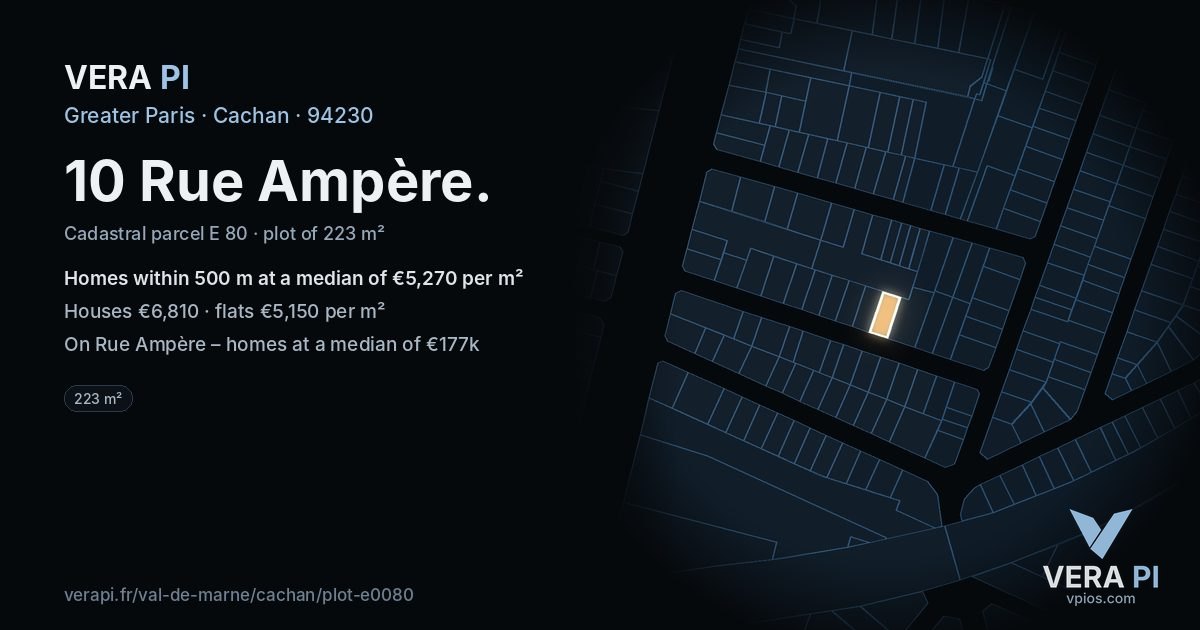 10 Rue Ampère, Cachan at night – the plot lit, the parcels around coloured by the prices near them