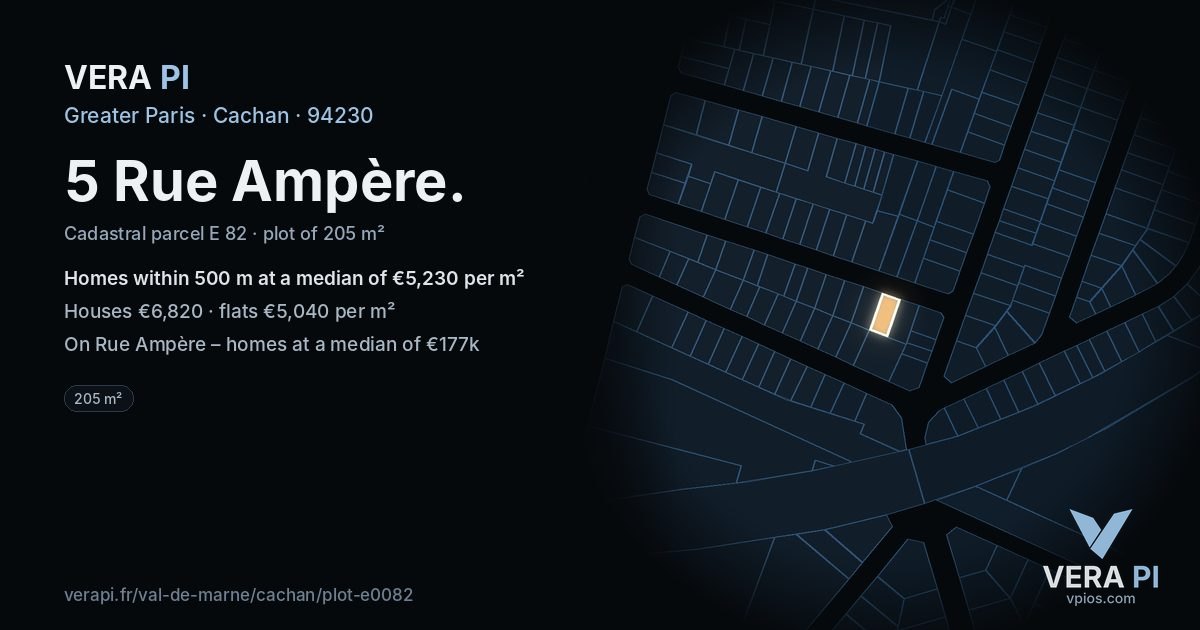 5 Rue Ampère, Cachan at night – the plot lit, the parcels around coloured by the prices near them