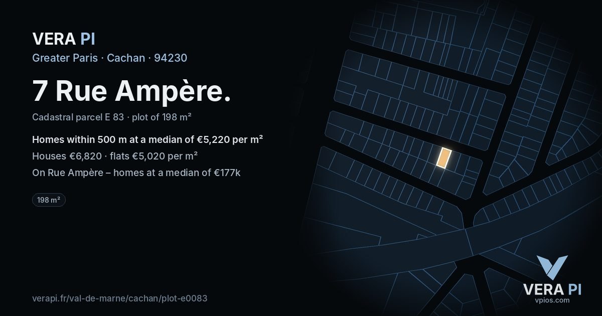 7 Rue Ampère, Cachan at night – the plot lit, the parcels around coloured by the prices near them