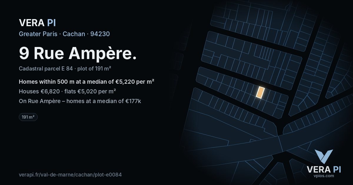 9 Rue Ampère, Cachan at night – the plot lit, the parcels around coloured by the prices near them