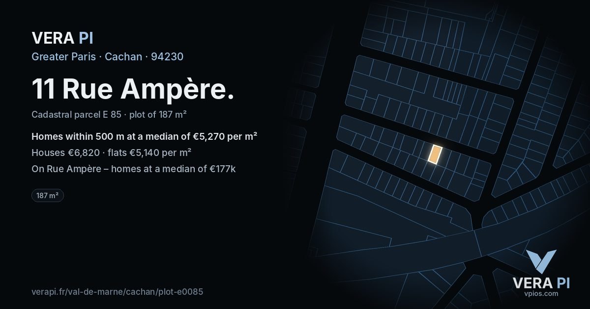11 Rue Ampère, Cachan at night – the plot lit, the parcels around coloured by the prices near them