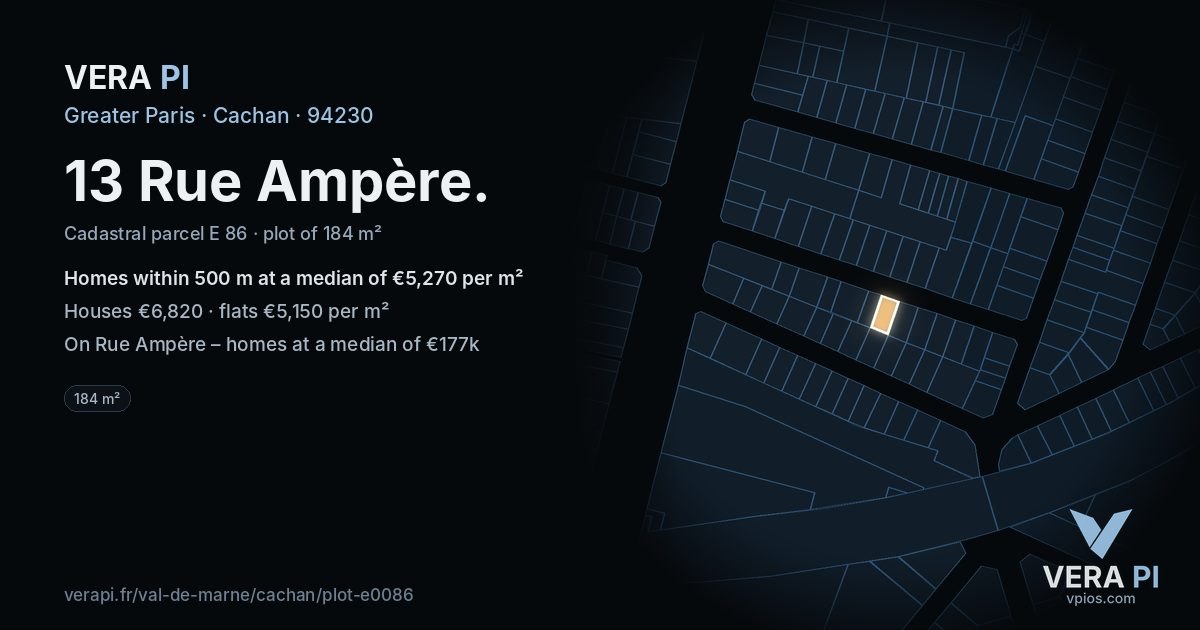 13 Rue Ampère, Cachan at night – the plot lit, the parcels around coloured by the prices near them