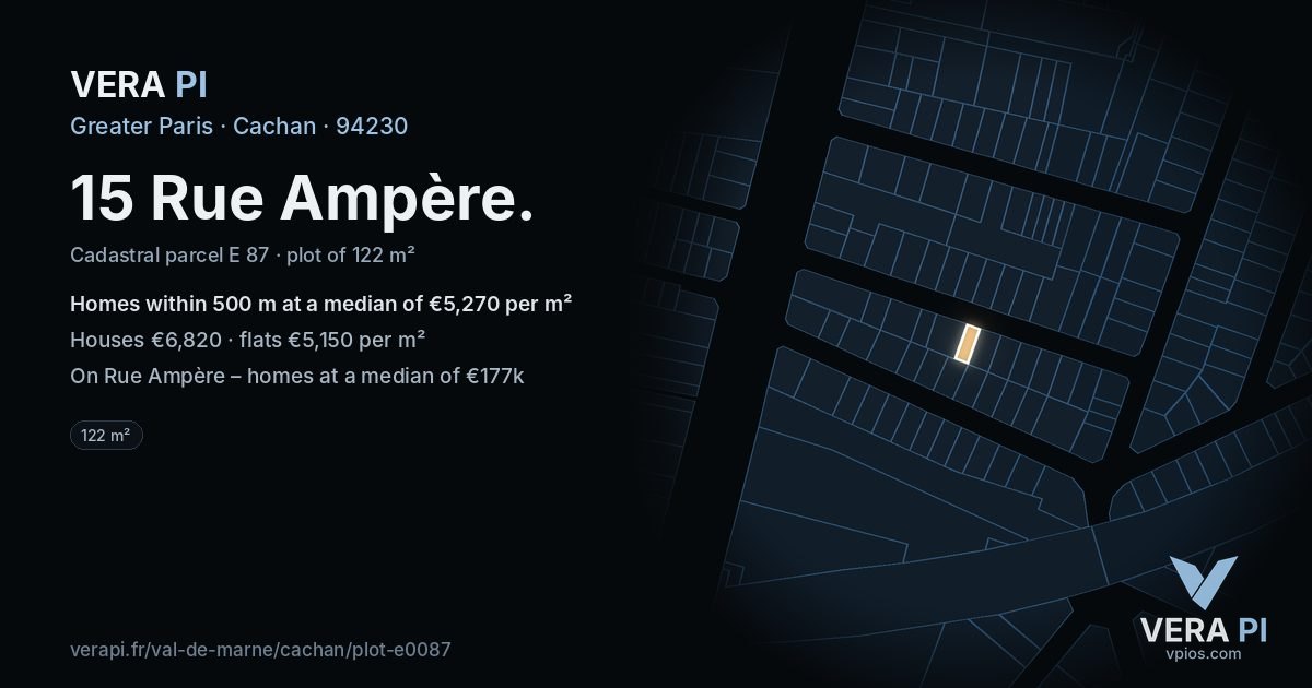 15 Rue Ampère, Cachan at night – the plot lit, the parcels around coloured by the prices near them