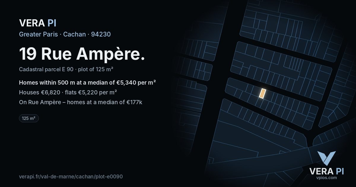 19 Rue Ampère, Cachan at night – the plot lit, the parcels around coloured by the prices near them