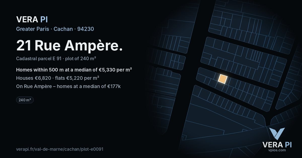 21 Rue Ampère, Cachan at night – the plot lit, the parcels around coloured by the prices near them