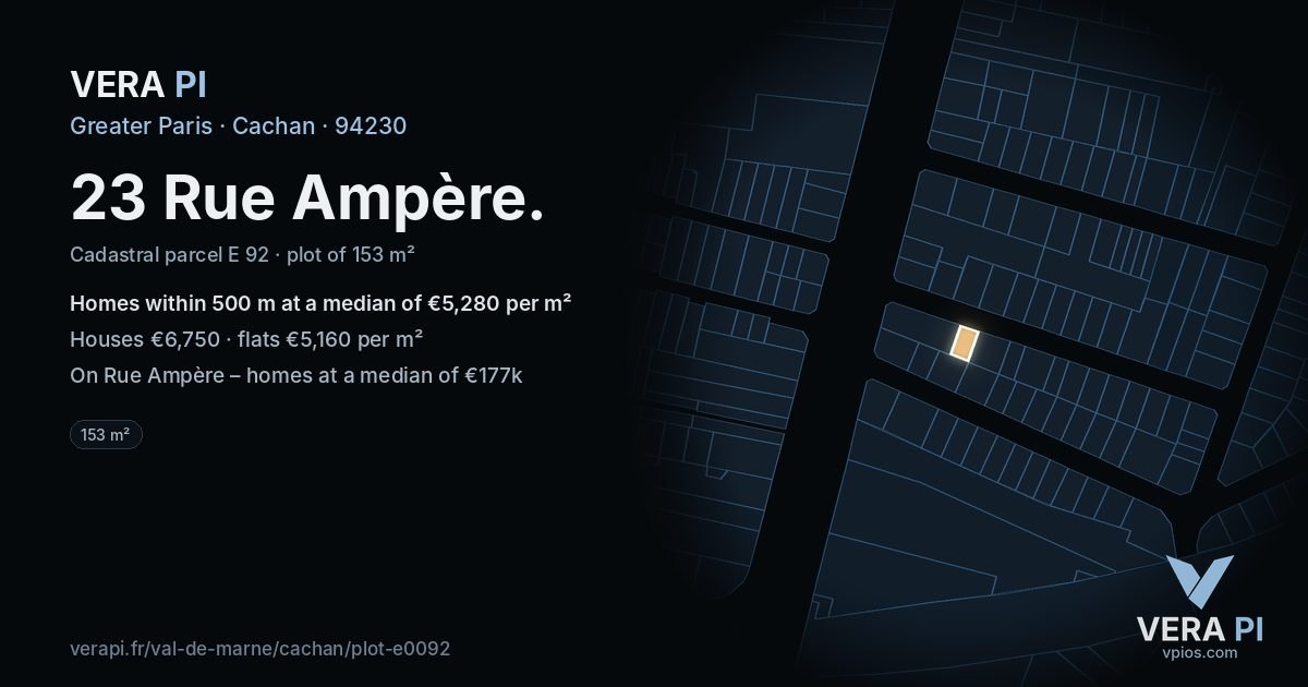 23 Rue Ampère, Cachan at night – the plot lit, the parcels around coloured by the prices near them