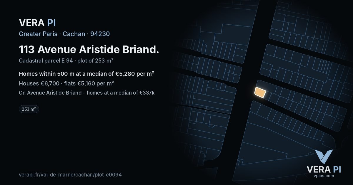 113 Avenue Aristide Briand, Cachan at night – the plot lit, the parcels around coloured by the prices near them