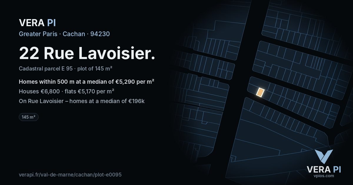 22 Rue Lavoisier, Cachan at night – the plot lit, the parcels around coloured by the prices near them
