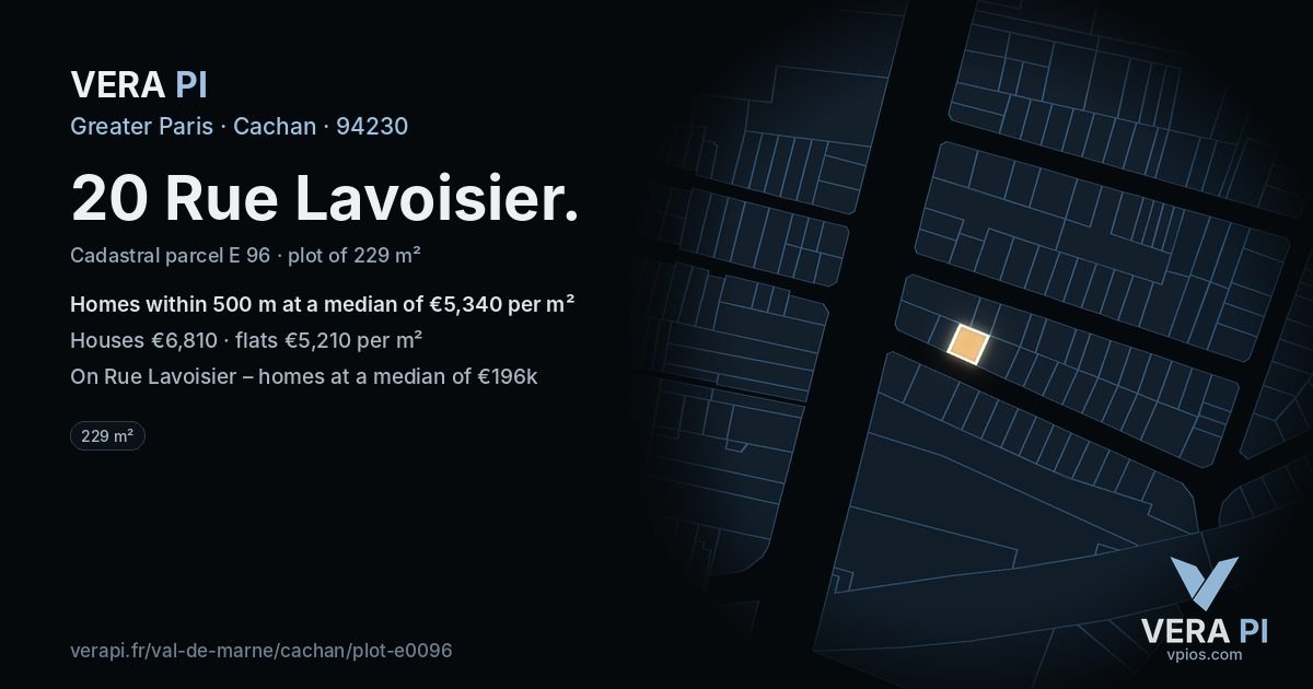 20 Rue Lavoisier, Cachan at night – the plot lit, the parcels around coloured by the prices near them