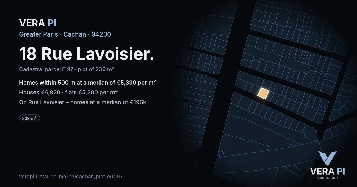 18 Rue Lavoisier, Cachan at night – the plot lit, the parcels around coloured by the prices near them