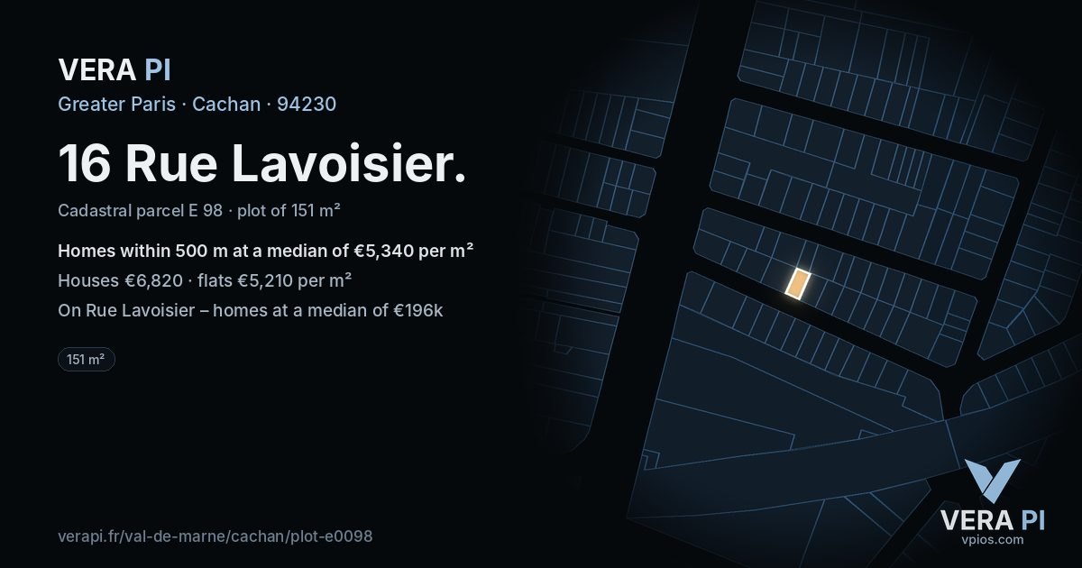 16 Rue Lavoisier, Cachan at night – the plot lit, the parcels around coloured by the prices near them