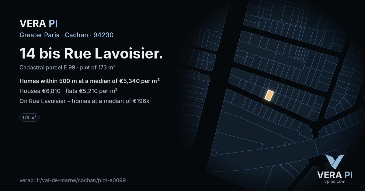 14 bis Rue Lavoisier, Cachan at night – the plot lit, the parcels around coloured by the prices near them