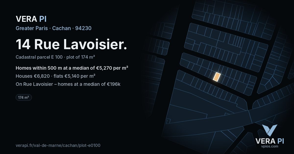 14 Rue Lavoisier, Cachan at night – the plot lit, the parcels around coloured by the prices near them
