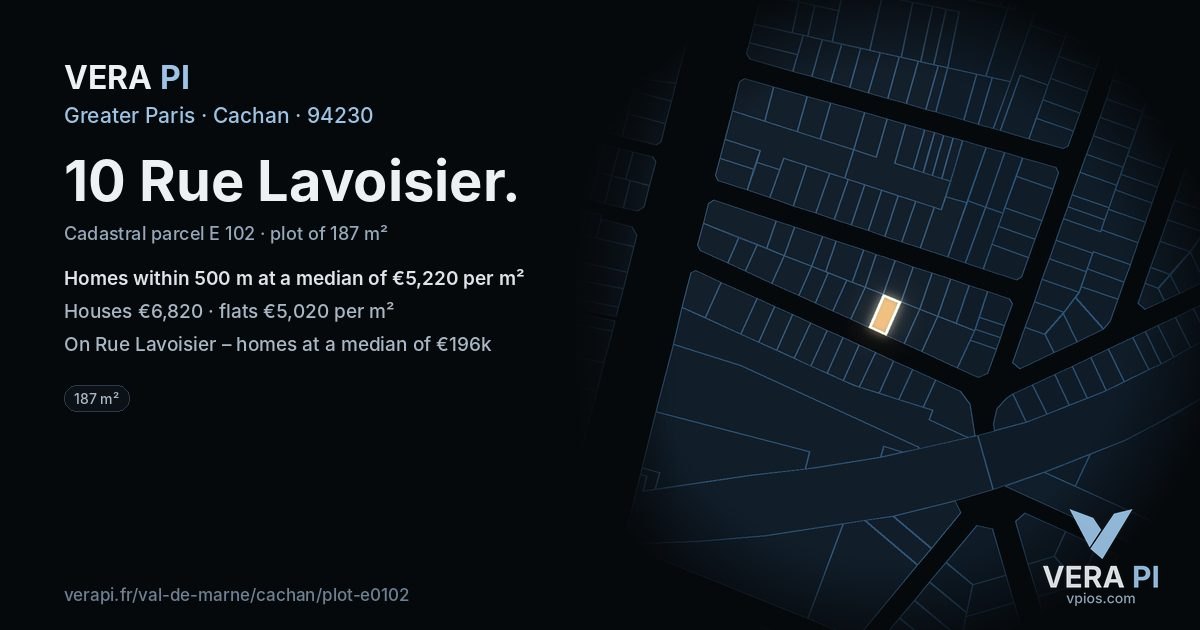 10 Rue Lavoisier, Cachan at night – the plot lit, the parcels around coloured by the prices near them