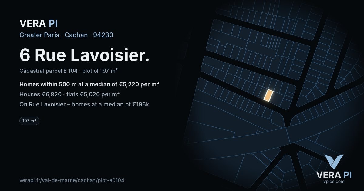 6 Rue Lavoisier, Cachan at night – the plot lit, the parcels around coloured by the prices near them