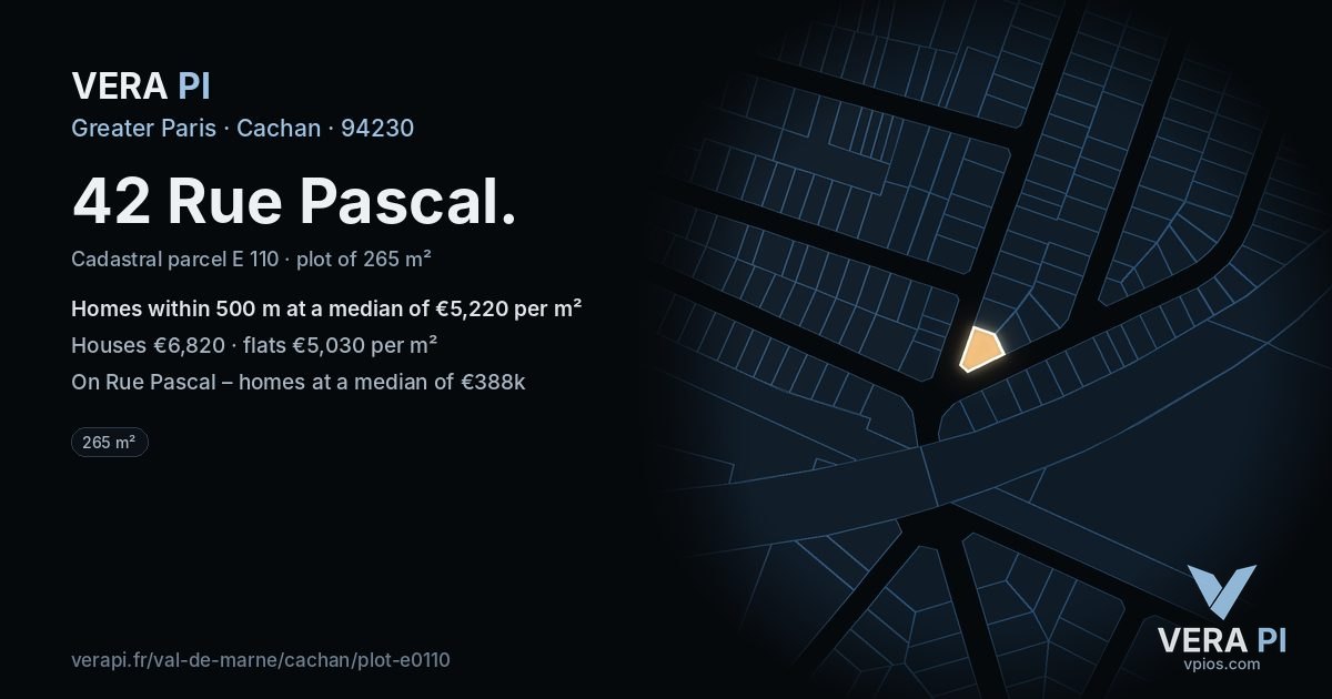 42 Rue Pascal, Cachan at night – the plot lit, the parcels around coloured by the prices near them