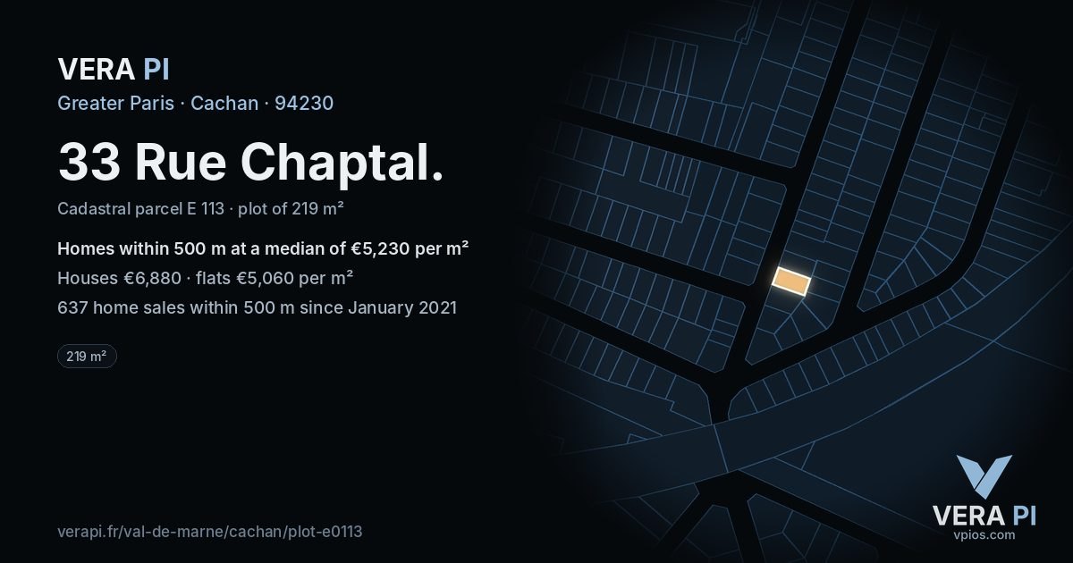33 Rue Chaptal, Cachan at night – the plot lit, the parcels around coloured by the prices near them