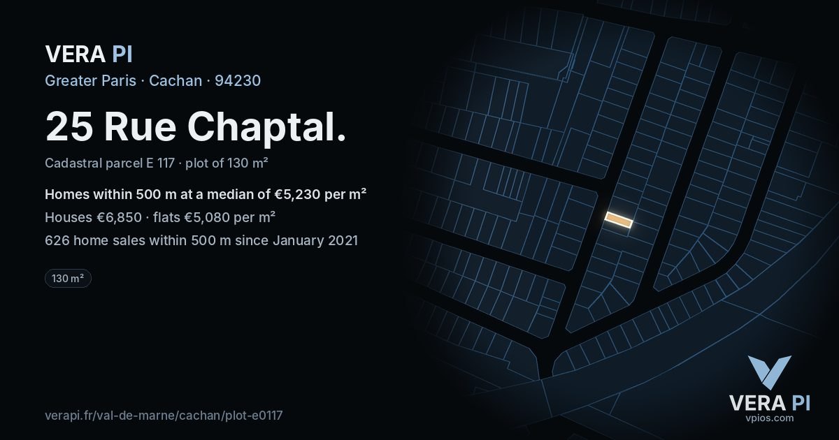 25 Rue Chaptal, Cachan at night – the plot lit, the parcels around coloured by the prices near them