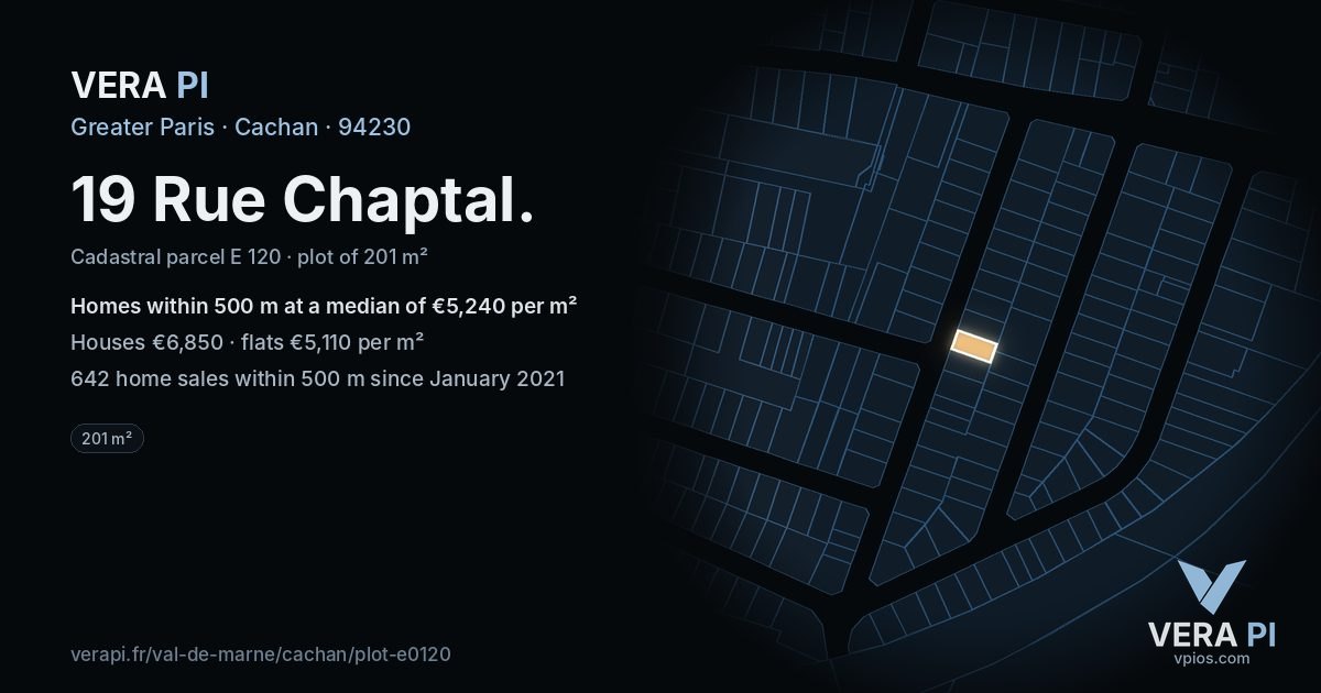 19 Rue Chaptal, Cachan at night – the plot lit, the parcels around coloured by the prices near them