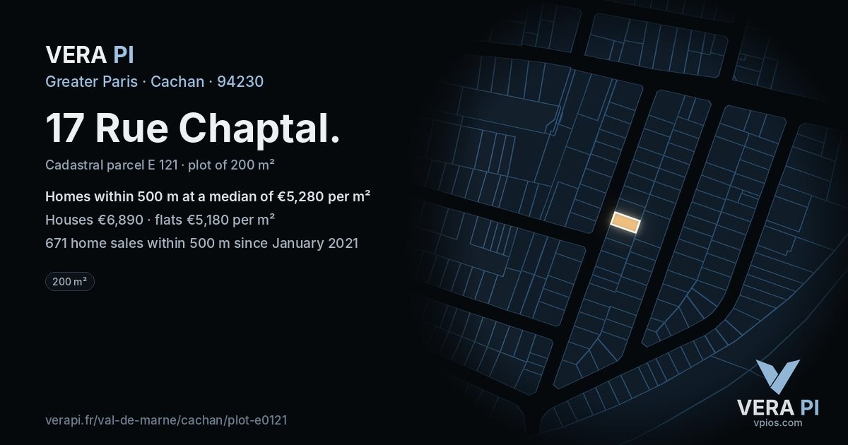 17 Rue Chaptal, Cachan at night – the plot lit, the parcels around coloured by the prices near them