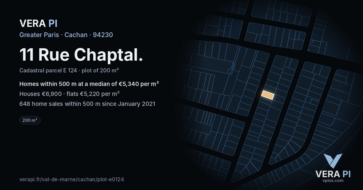 11 Rue Chaptal, Cachan at night – the plot lit, the parcels around coloured by the prices near them