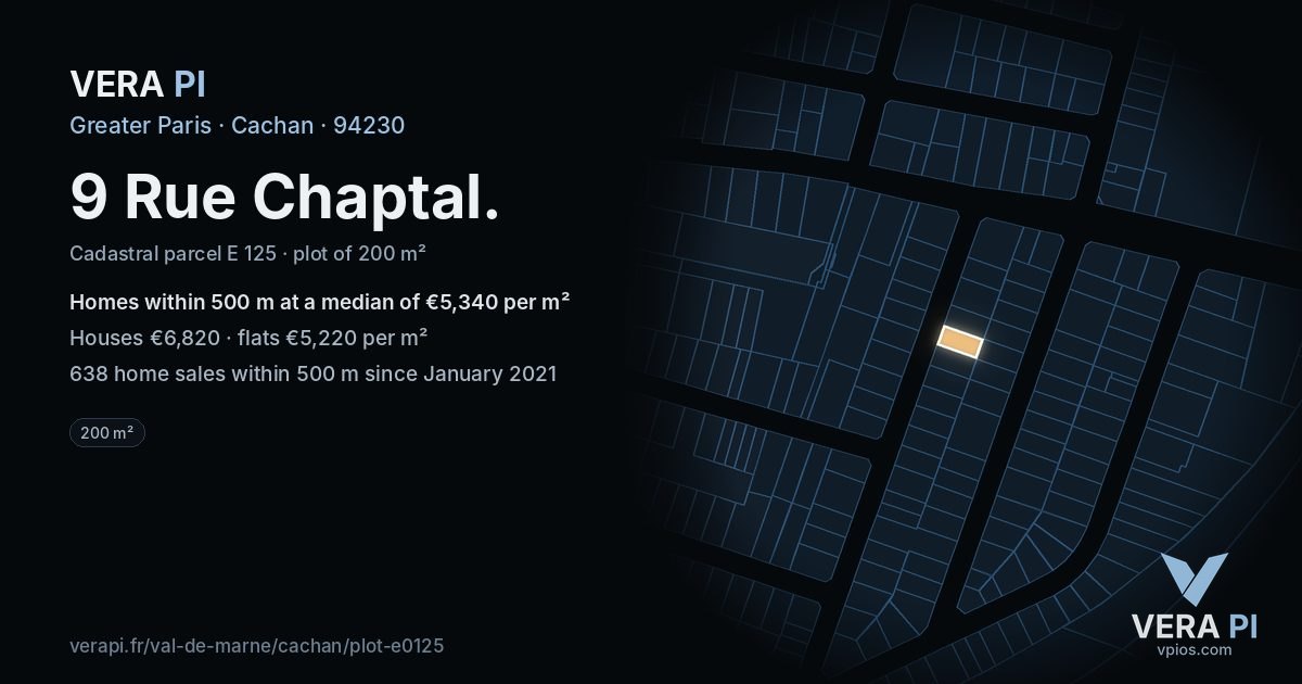 9 Rue Chaptal, Cachan at night – the plot lit, the parcels around coloured by the prices near them