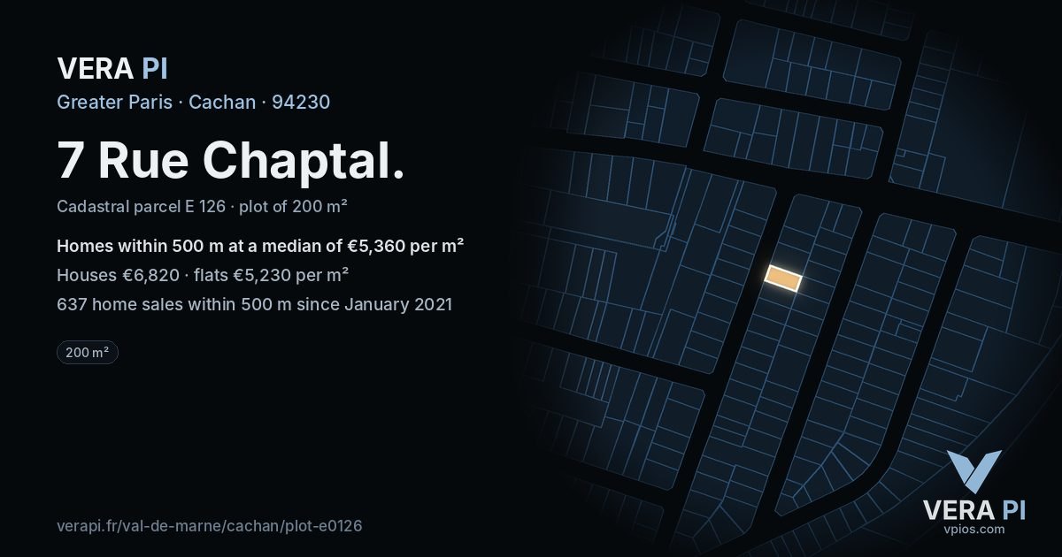 7 Rue Chaptal, Cachan at night – the plot lit, the parcels around coloured by the prices near them