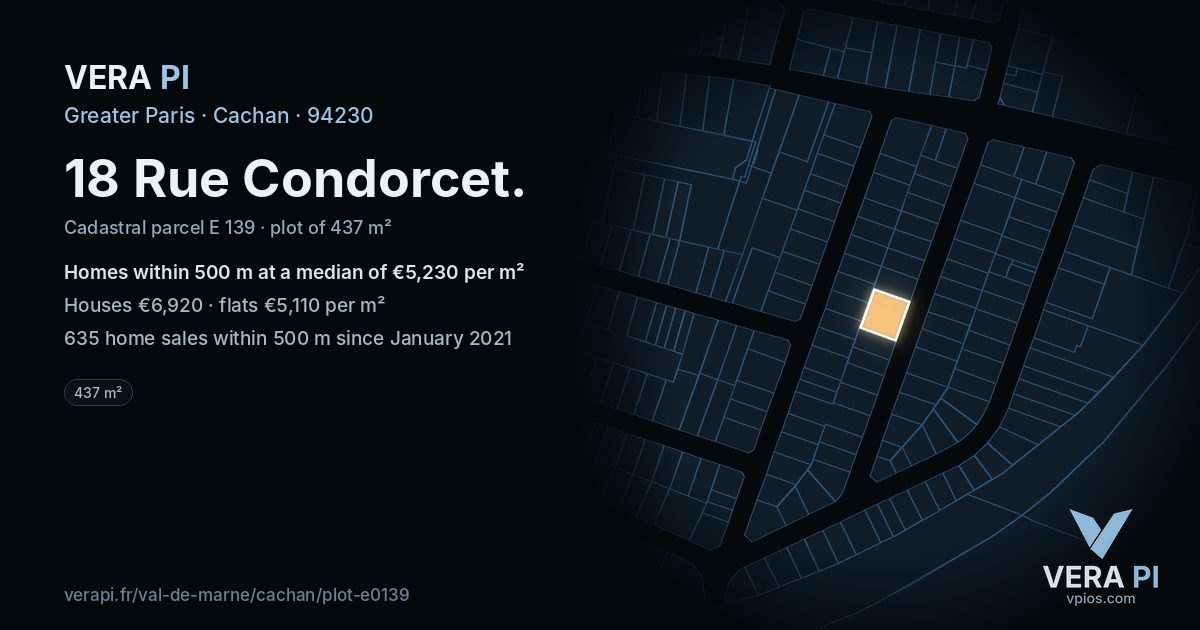 18 Rue Condorcet, Cachan at night – the plot lit, the parcels around coloured by the prices near them