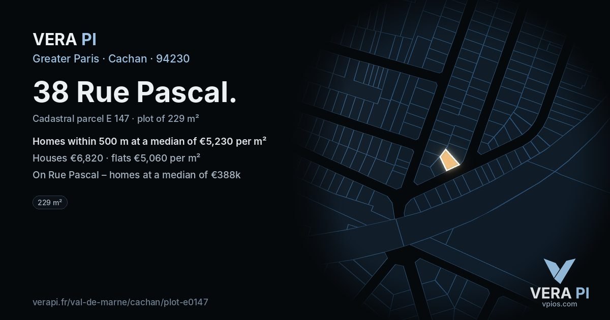 38 Rue Pascal, Cachan at night – the plot lit, the parcels around coloured by the prices near them