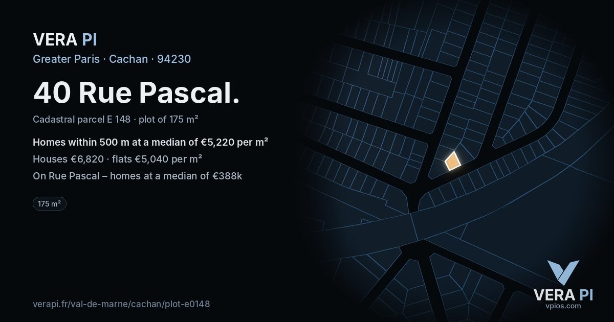 40 Rue Pascal, Cachan at night – the plot lit, the parcels around coloured by the prices near them