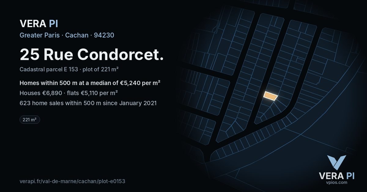 25 Rue Condorcet, Cachan at night – the plot lit, the parcels around coloured by the prices near them